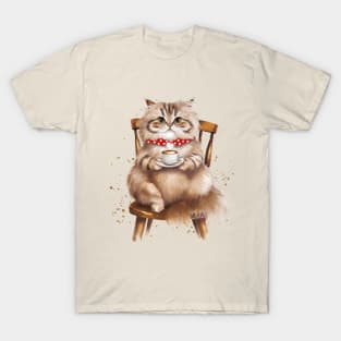 Cat drinking coffee-Watercolor Illustration T-Shirt